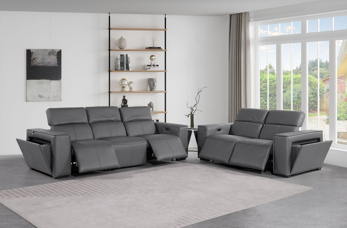1224 Divanitalia 5-Piece Modular Power Reclining Sofa and Loveseat Set in Top Grain Italian Leather with 4 Power Recliners & Power Headrests - Dark Grey - SKU 1224-DK-GREY-5.4-HT-2PC - view 2
