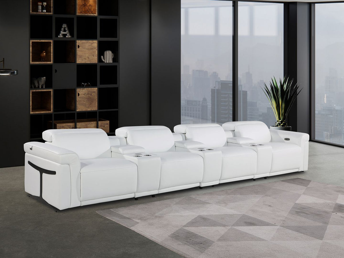 1126 Divanitalia 7-Piece Modular Power Reclining Sofa in Top Grain Italian Leather with 4 Power Recliners & Power Headrests - White - SKU 1126-WHITE-7.4-HT