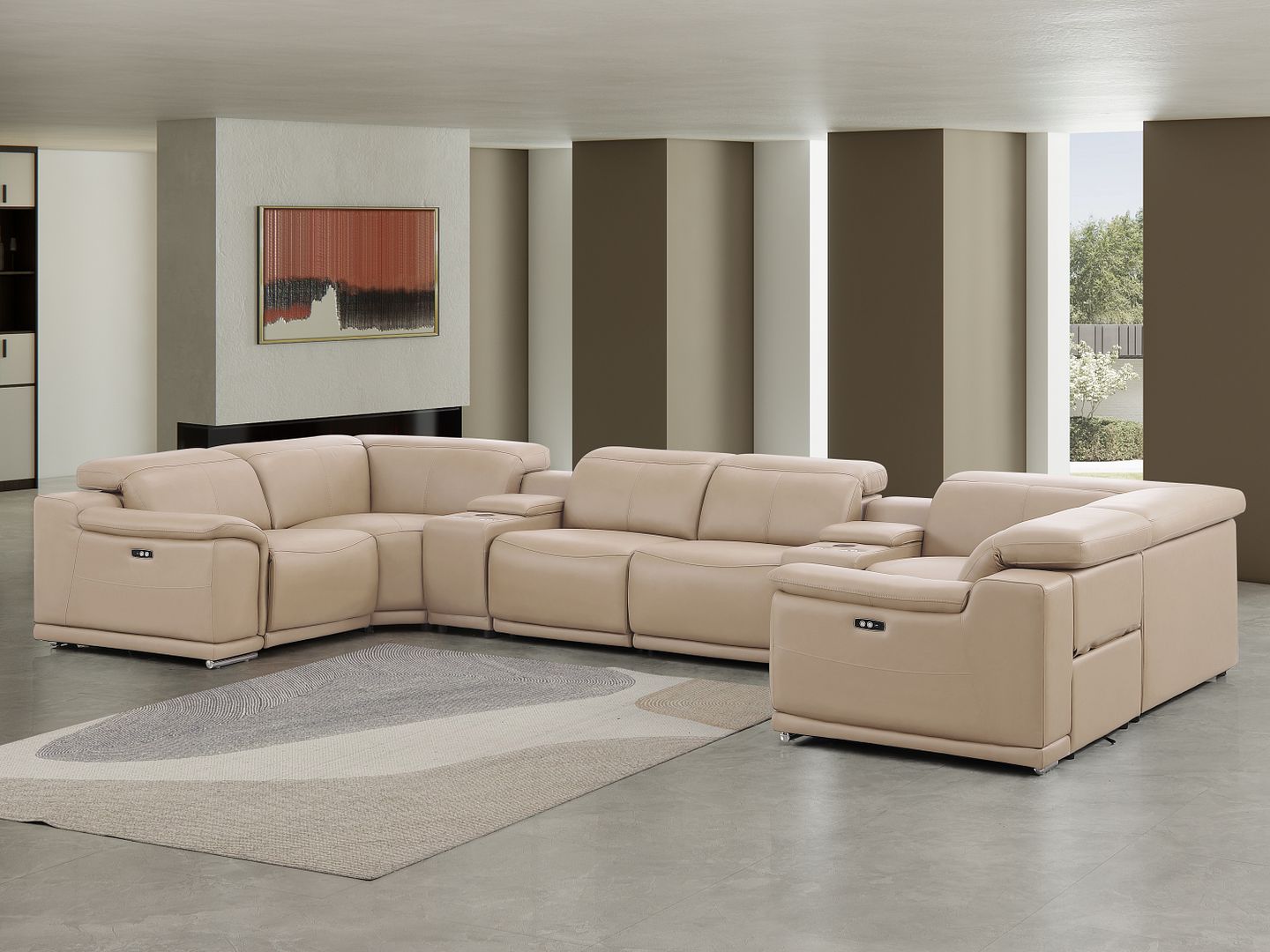 2679 8-Piece U-Shaped Power Reclining Sectional Sofa in Genuine Leather - 4 Recliners - Beige