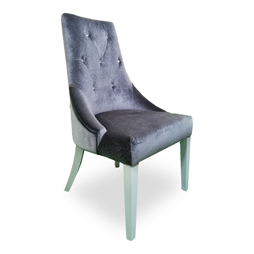 Charlotte - Grey Velour & White High Gloss Dining Chair (Set of 2) - Grey Velour & White High Gloss Dining Chair (Set of 2)
