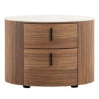 Chelton - Contemporary White Ceramic & Walnut Oval Nightstand