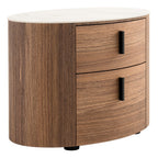 Chelton - Contemporary White Ceramic & Walnut Oval Nightstand