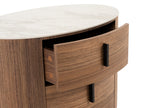 Chelton - Contemporary White Ceramic & Walnut Oval Nightstand