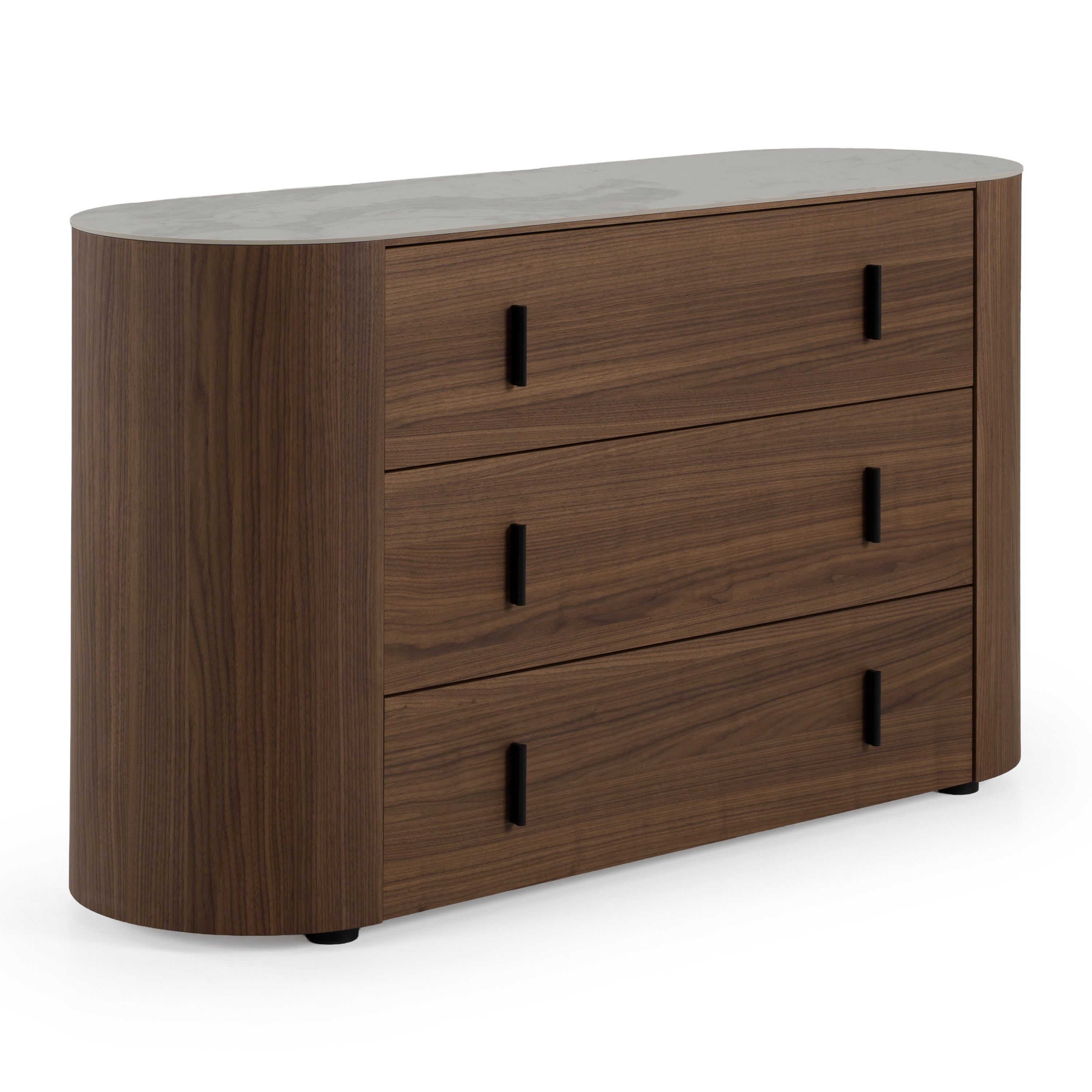 Chelton - Contemporary White Ceramic & Walnut 3-Drawer Dresser