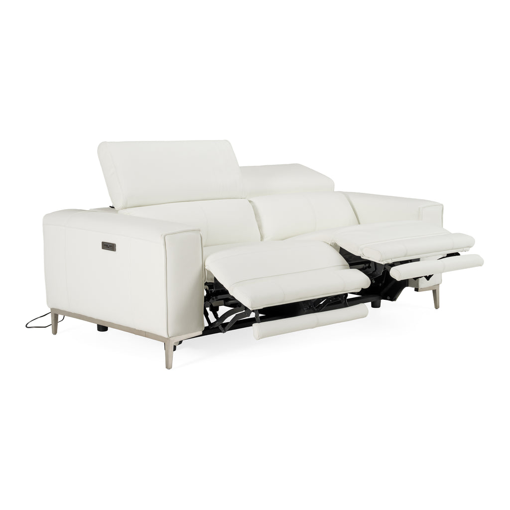 Chignik - Modern White Leather Sofa with 2 Recliners