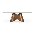 Chiswell - Contemporary White Ceramic + Brushed Brass Dining Table