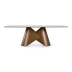 Chiswell - Contemporary White Ceramic + Brushed Brass Dining Table