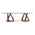 Christy - Mid-Century Modern Grey Glass + Walnut Oval Dining Table