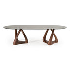 Christy - Mid-Century Modern Grey Glass + Walnut Oval Dining Table