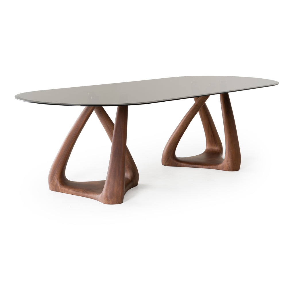 Christy - Mid-Century Modern Grey Glass + Walnut Oval Dining Table