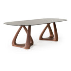 Christy - Mid-Century Modern Grey Glass + Walnut Oval Dining Table