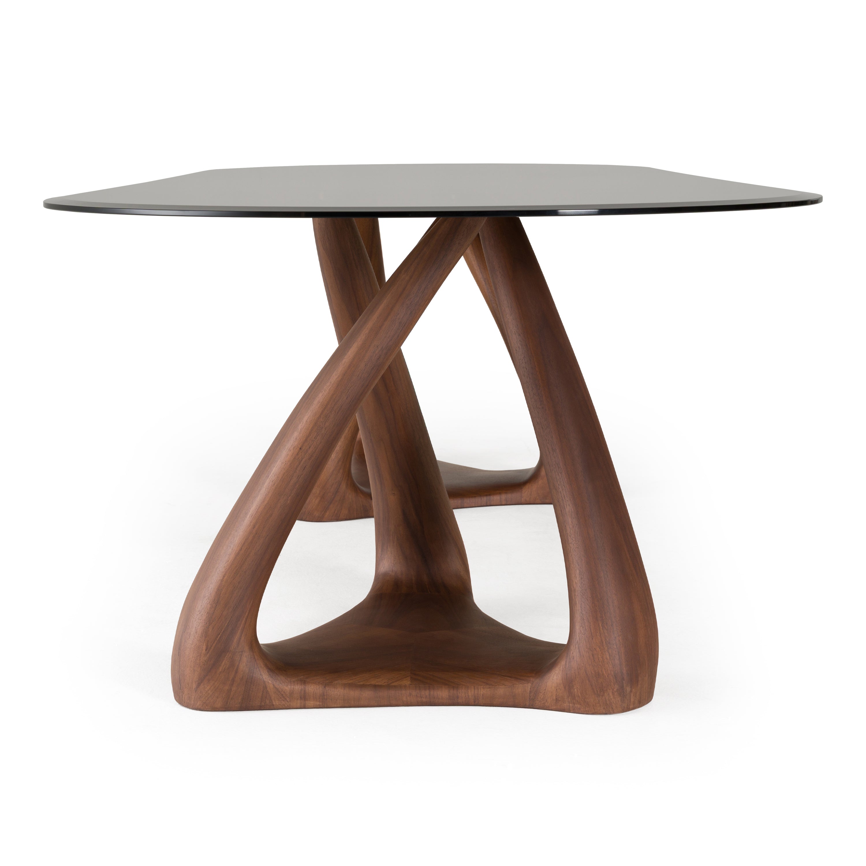 Christy - Mid-Century Modern Grey Glass + Walnut Oval Dining Table