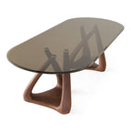 Christy - Mid-Century Modern Grey Glass + Walnut Oval Dining Table