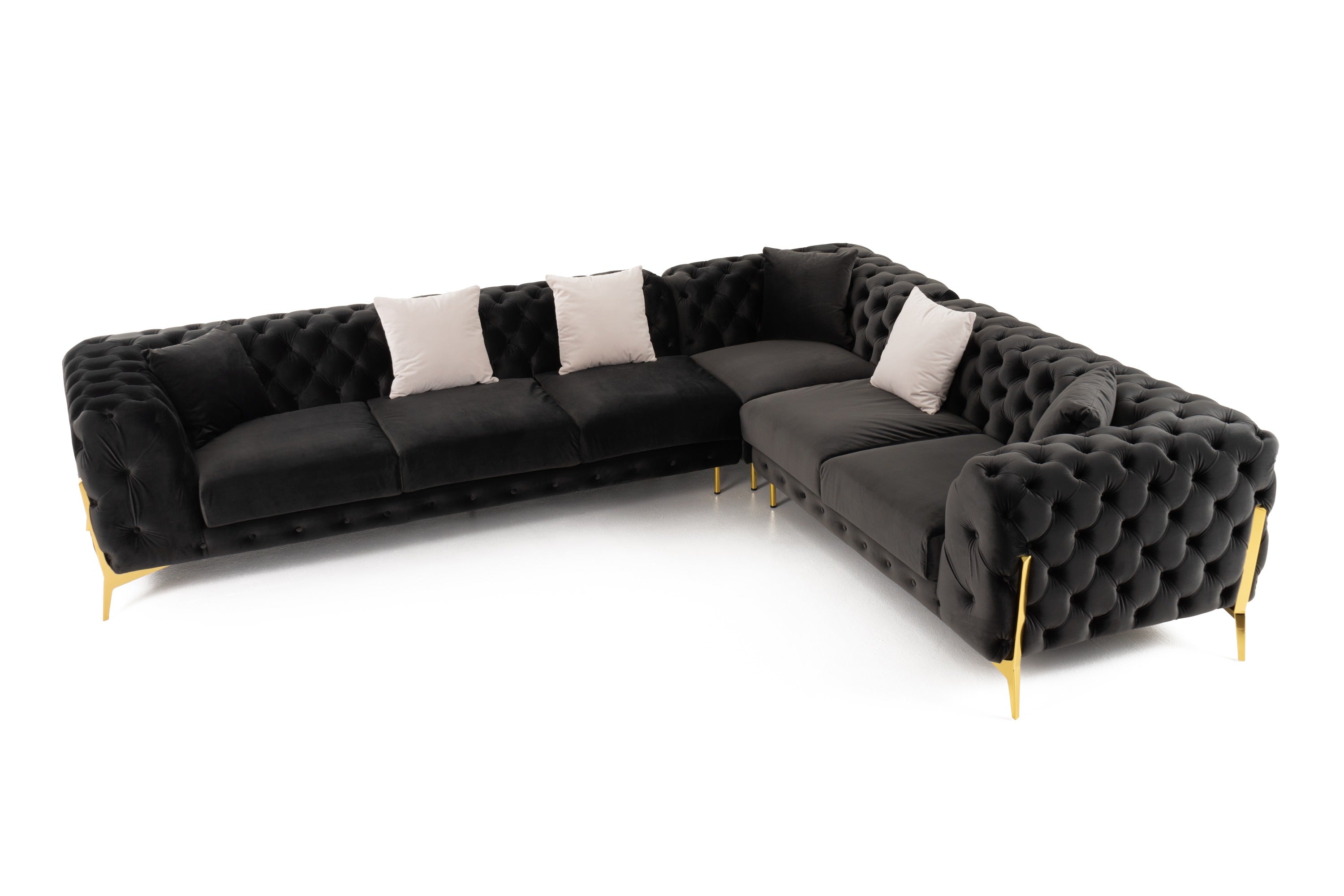 Divani Casa Clarice - Transitional Black Velvet Sectional Sofa – Living Room View