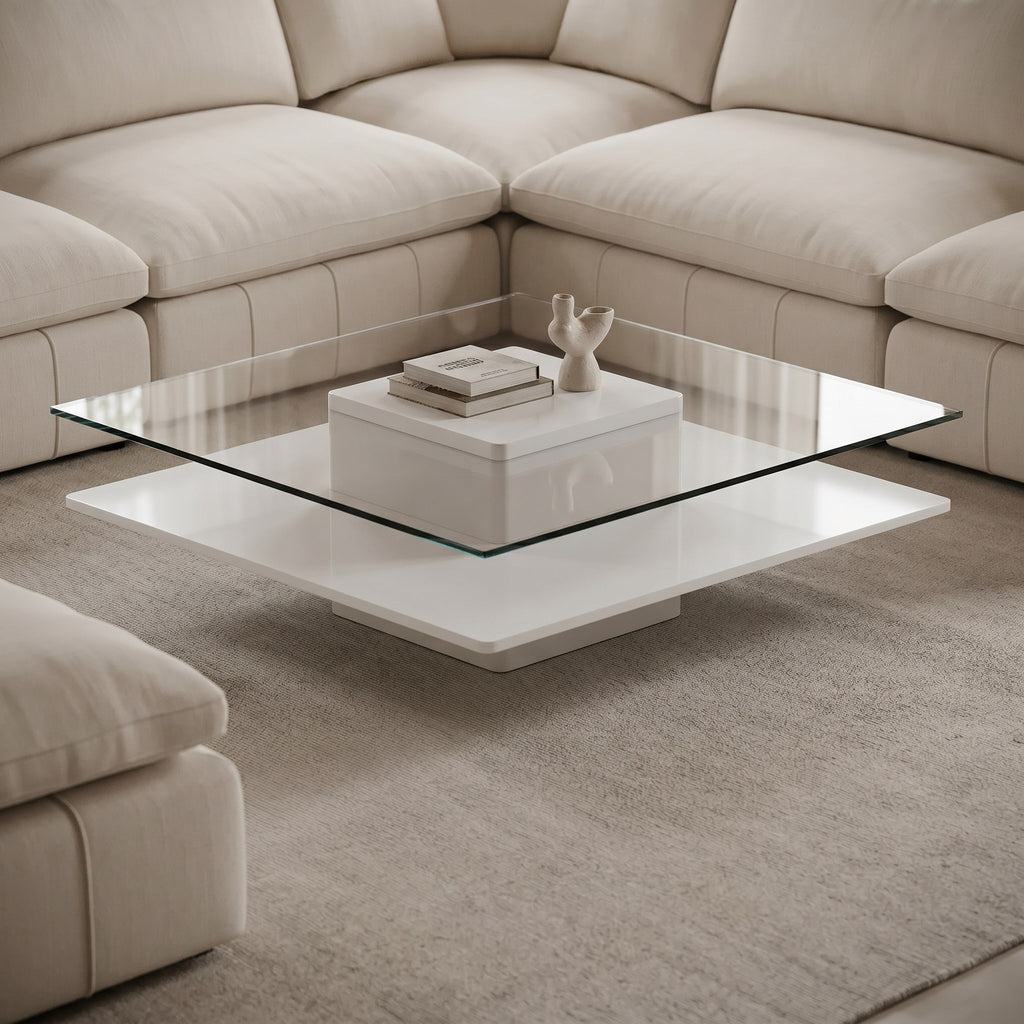 Clarion - Modern White & Clear Glass Coffee Table