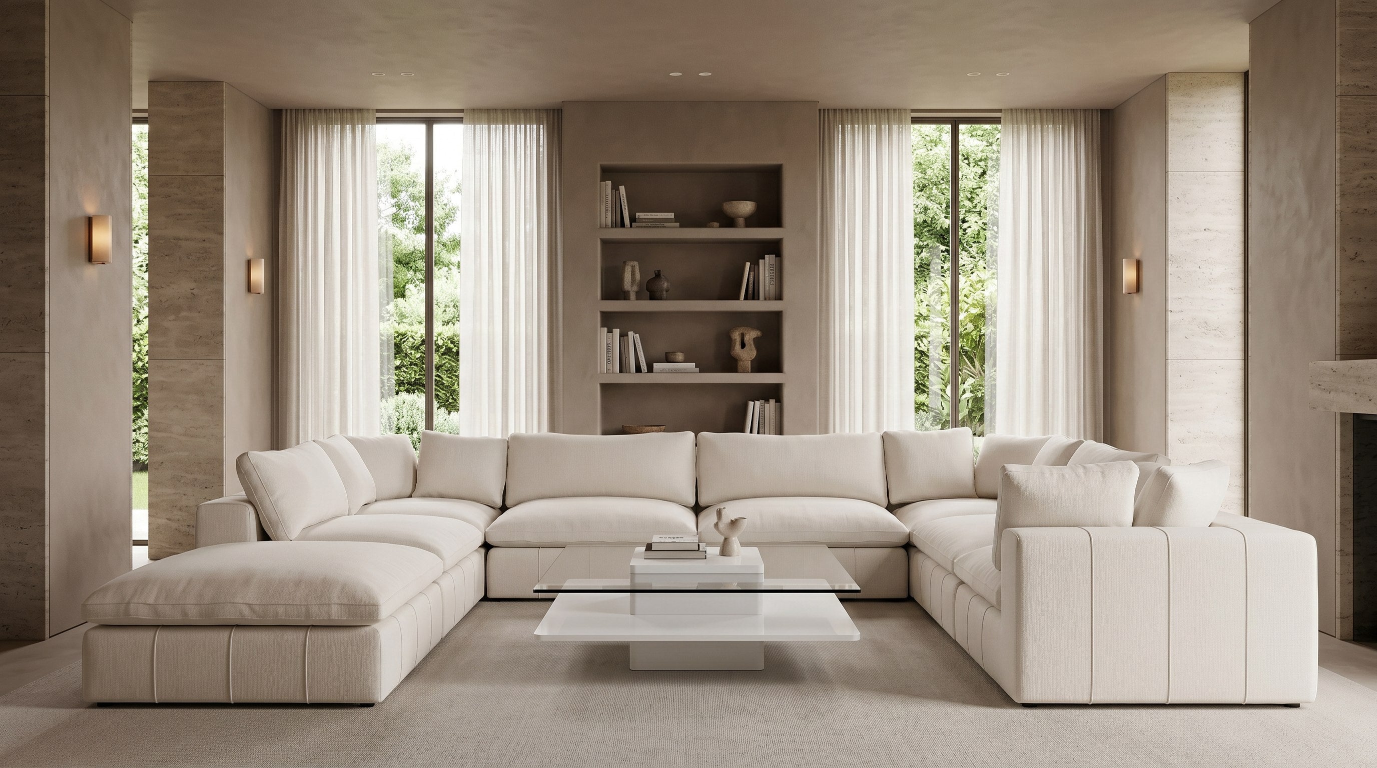 Clarion - Modern White & Clear Glass Coffee Table