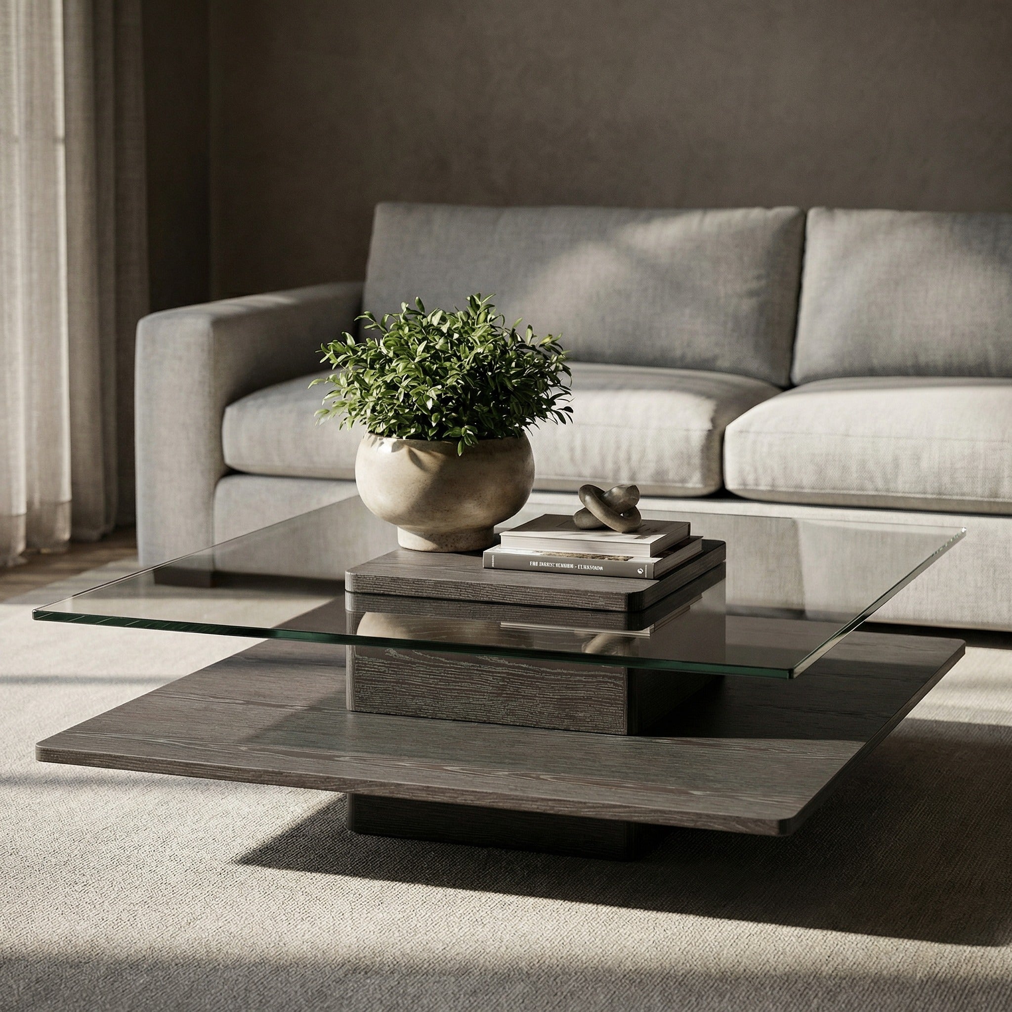 Clarion Modern Grey Elm & Glass Coffee Table