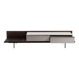 Colima - Modern Matte Beige + Walnut TV Stand