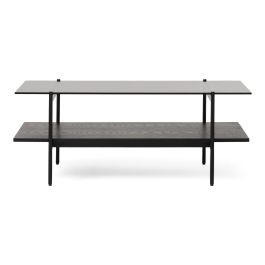Conley - Mid-Century Modern Grey Glass + Black Ash Coffee Table