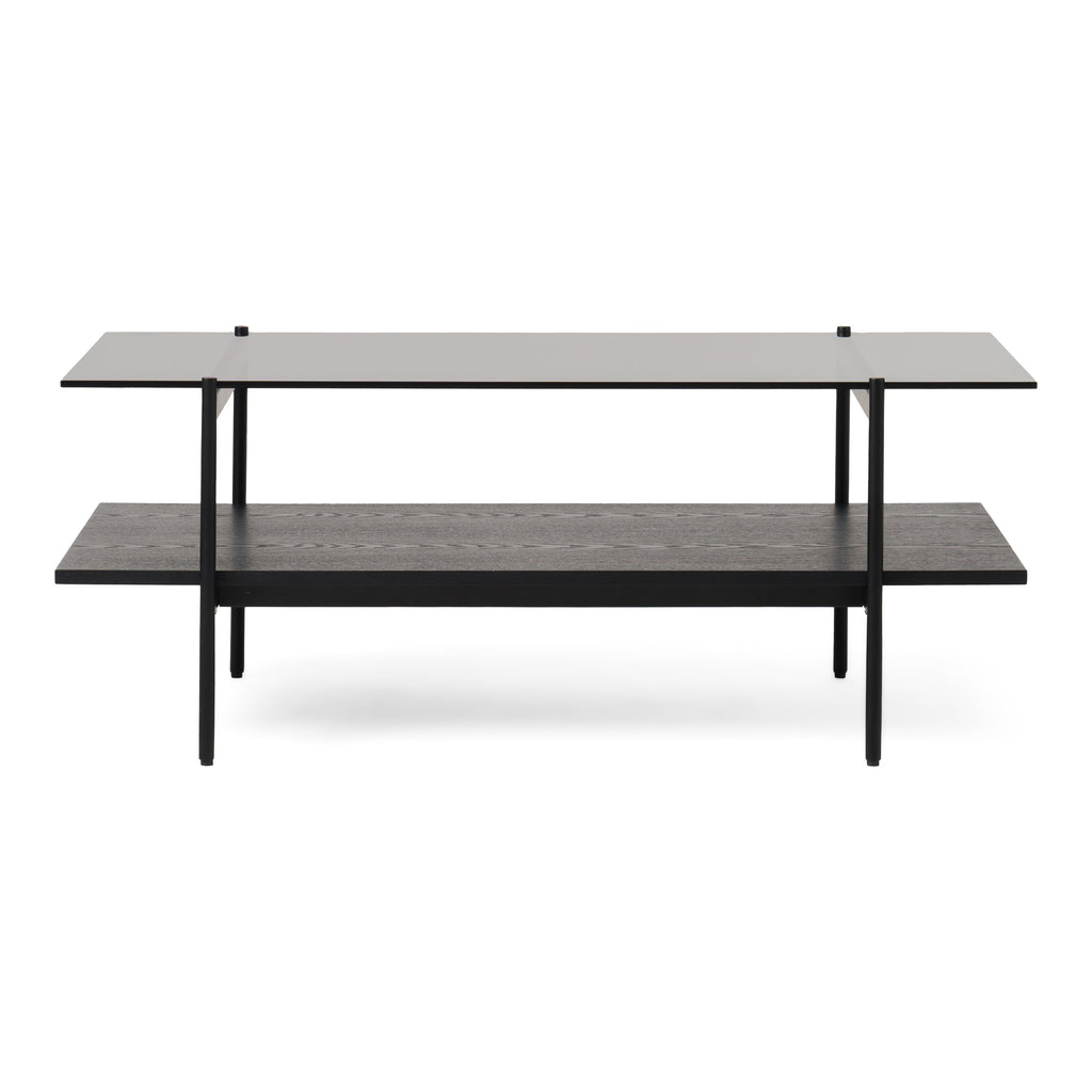 Conley - Mid-Century Modern Grey Glass + Black Ash Coffee Table