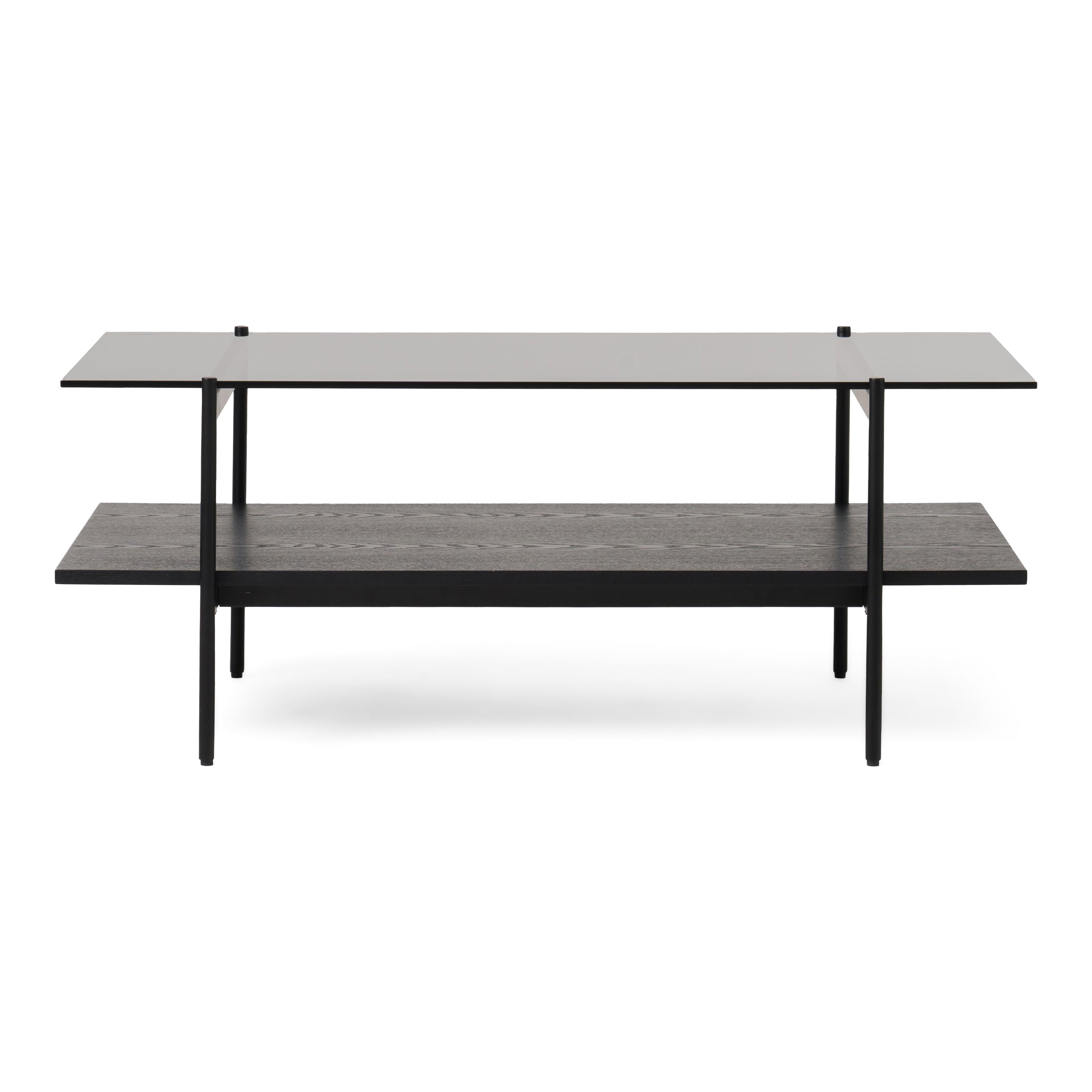 Conley - Mid-Century Modern Grey Glass + Black Ash Coffee Table