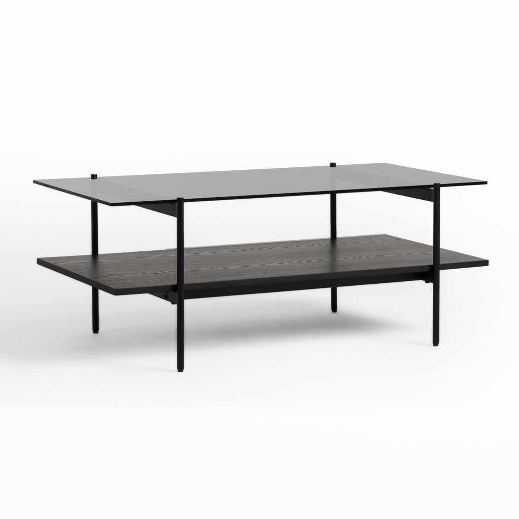 Conley - Mid-Century Modern Grey Glass + Black Ash Coffee Table