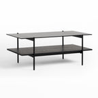 Conley - Mid-Century Modern Grey Glass + Black Ash Coffee Table