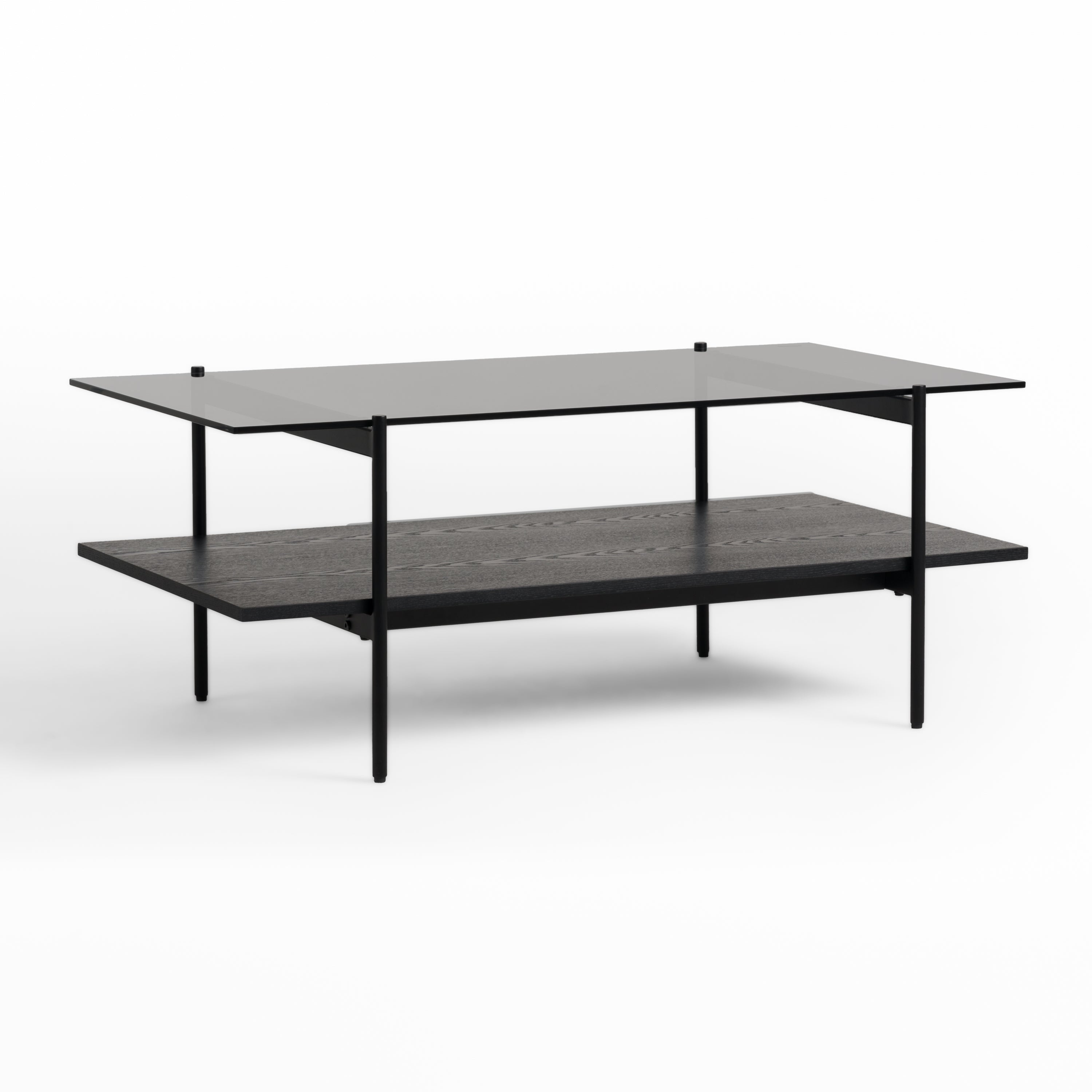 Conley - Mid-Century Modern Grey Glass + Black Ash Coffee Table