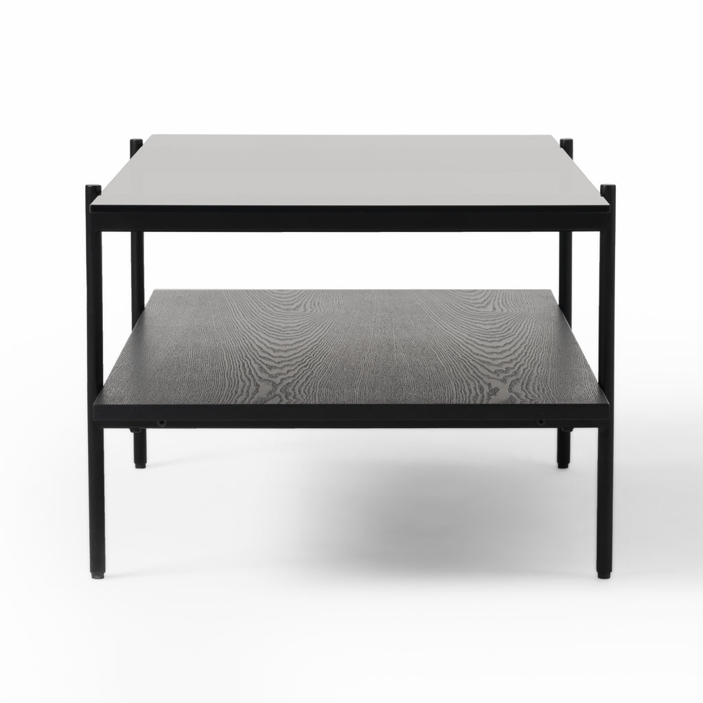 Conley - Mid-Century Modern Grey Glass + Black Ash Coffee Table