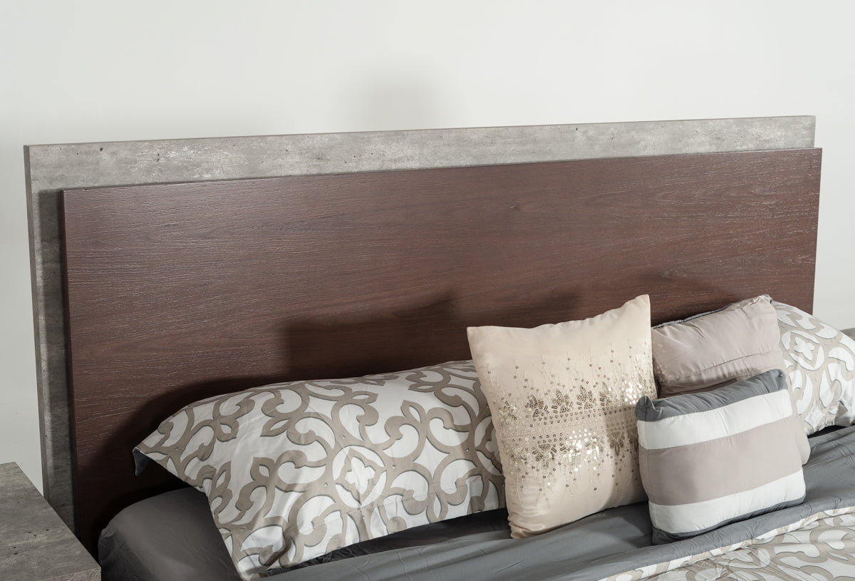 Eastern King Conner Modern Dark Walnut & Concrete Bed