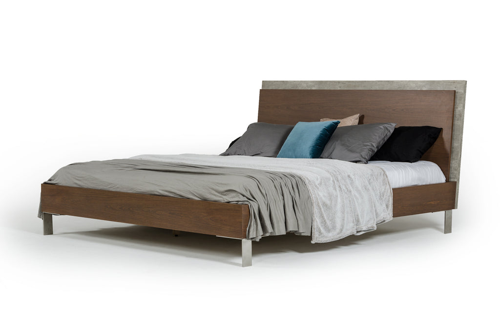 Eastern King Conner Modern Dark Walnut & Concrete Bed