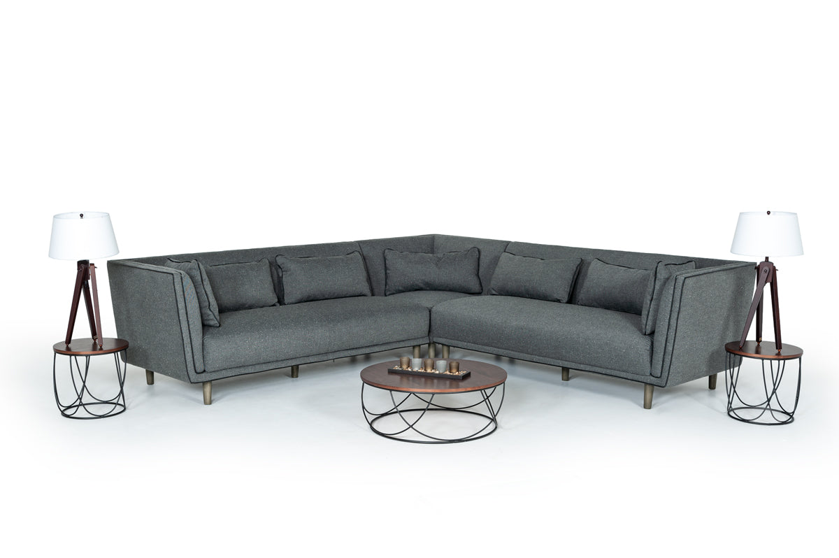 Divani Casa Conway Mid-Century Grey Fabric Sectional Sofa – Additional View