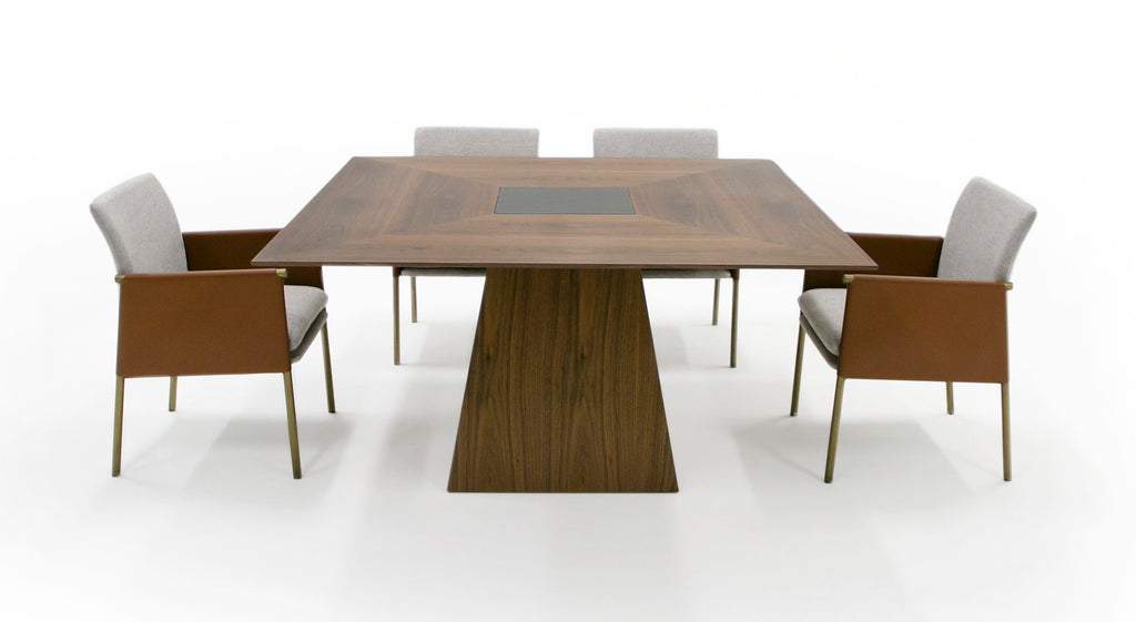 Cora - Modern Walnut and Black Tempered Glass Dining Table