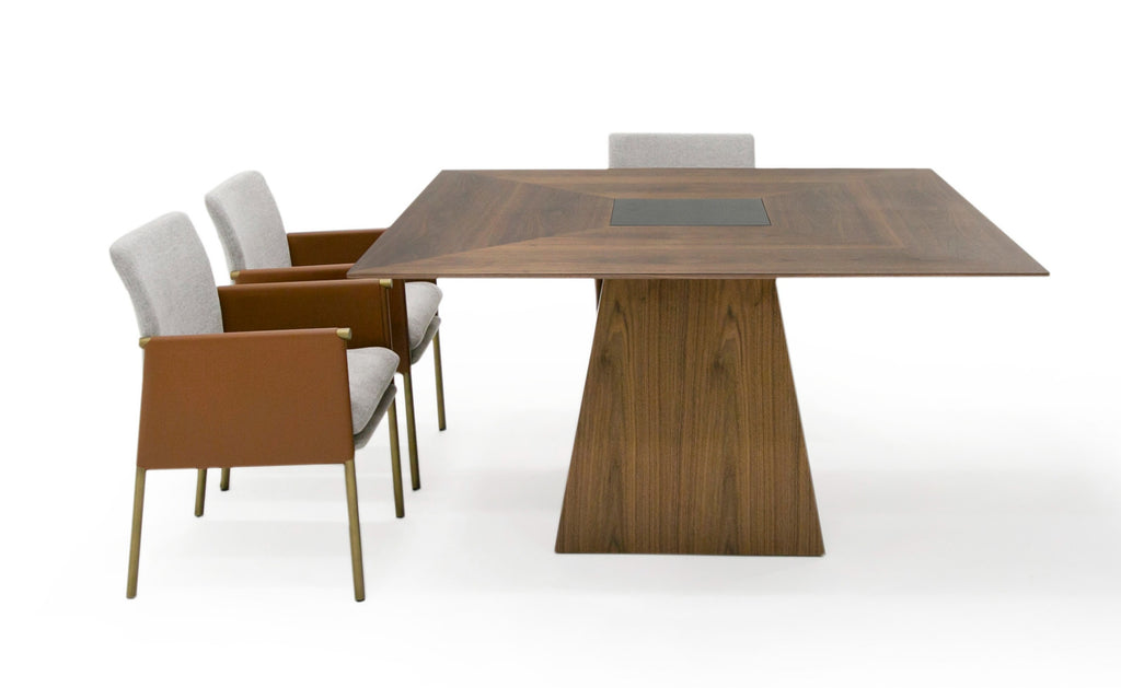 Cora - Modern Walnut and Black Tempered Glass Dining Table