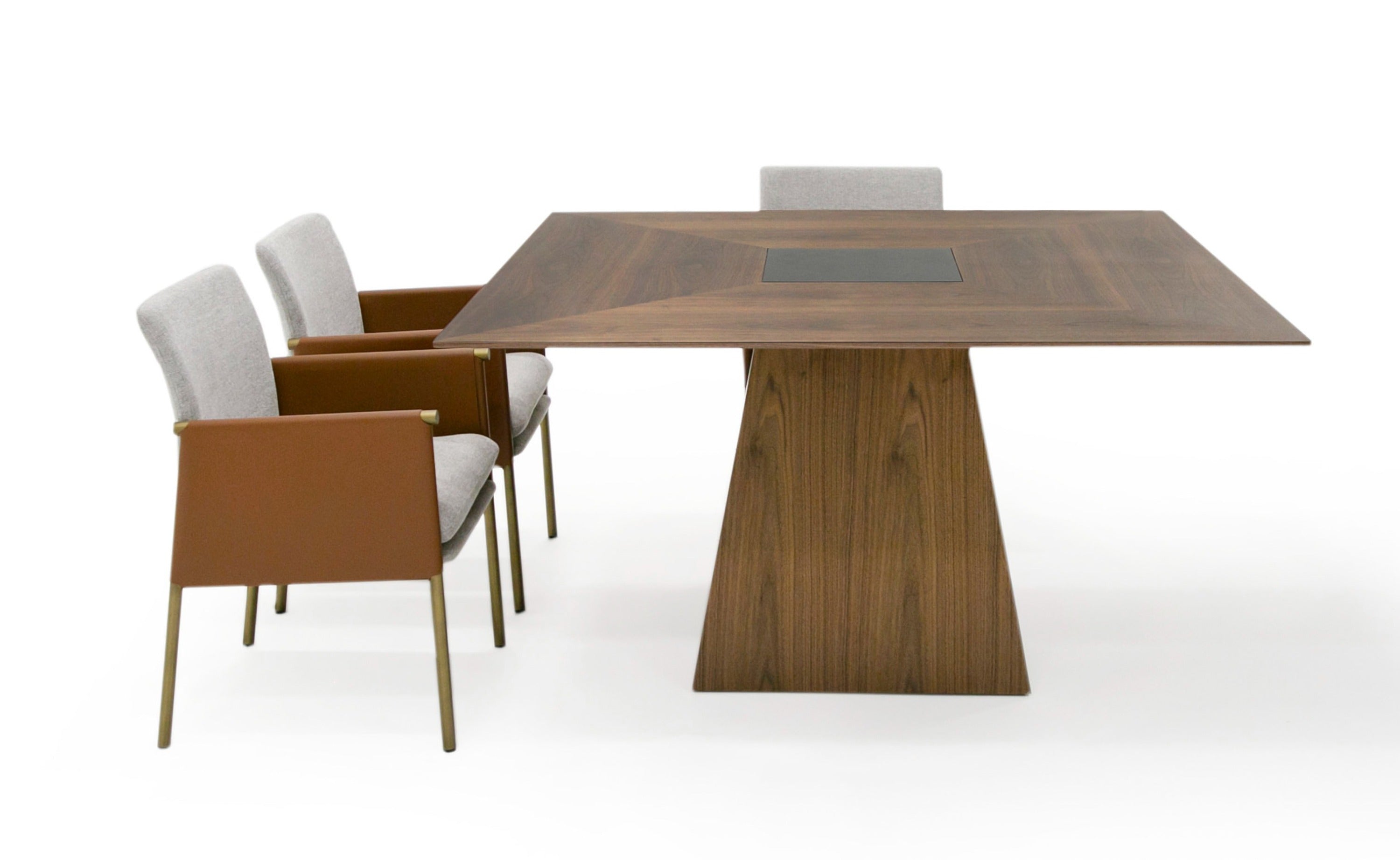 Cora - Modern Walnut and Black Tempered Glass Dining Table