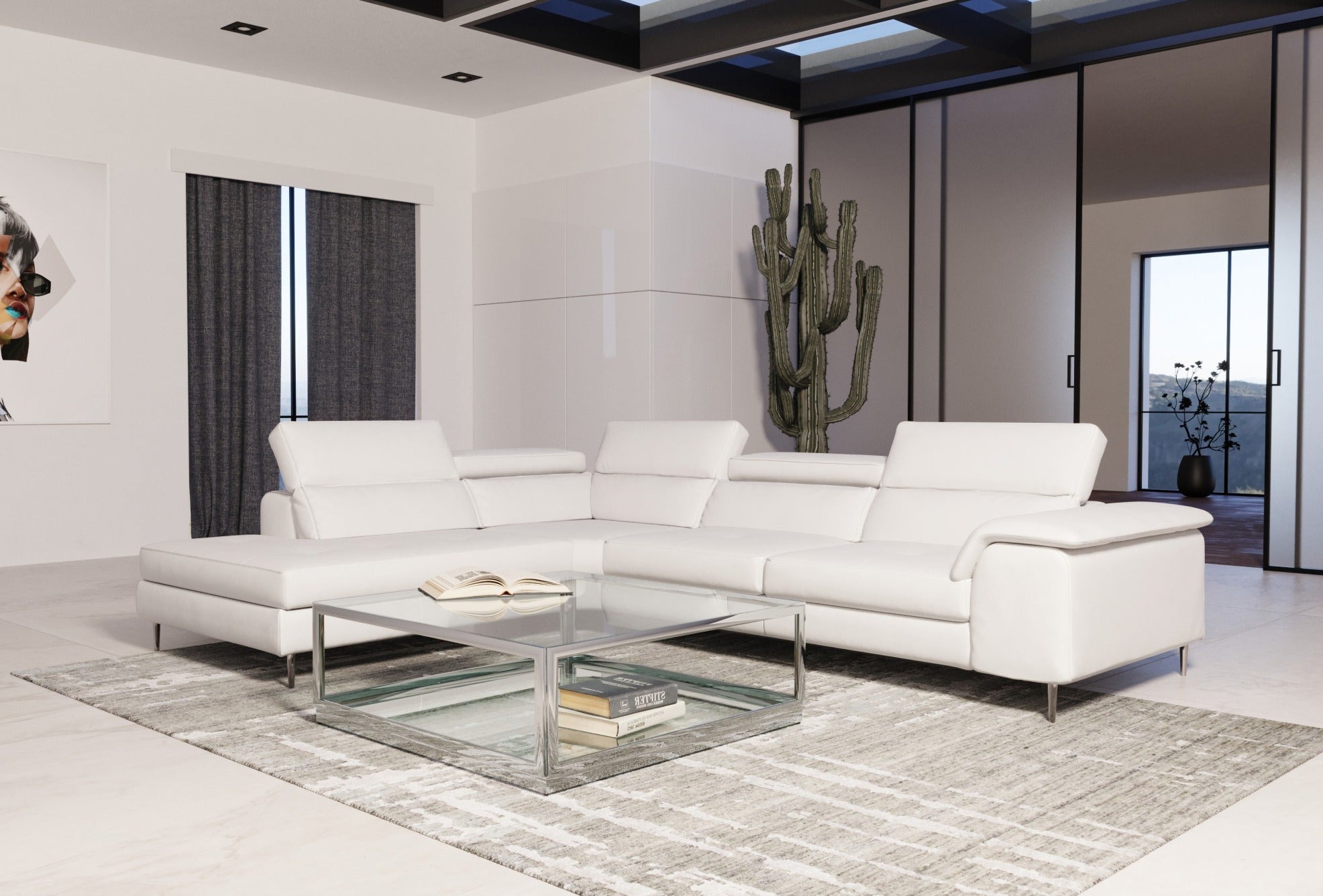 Viola - Italian Contemporary White Leather Left Facing Sectional Sofa