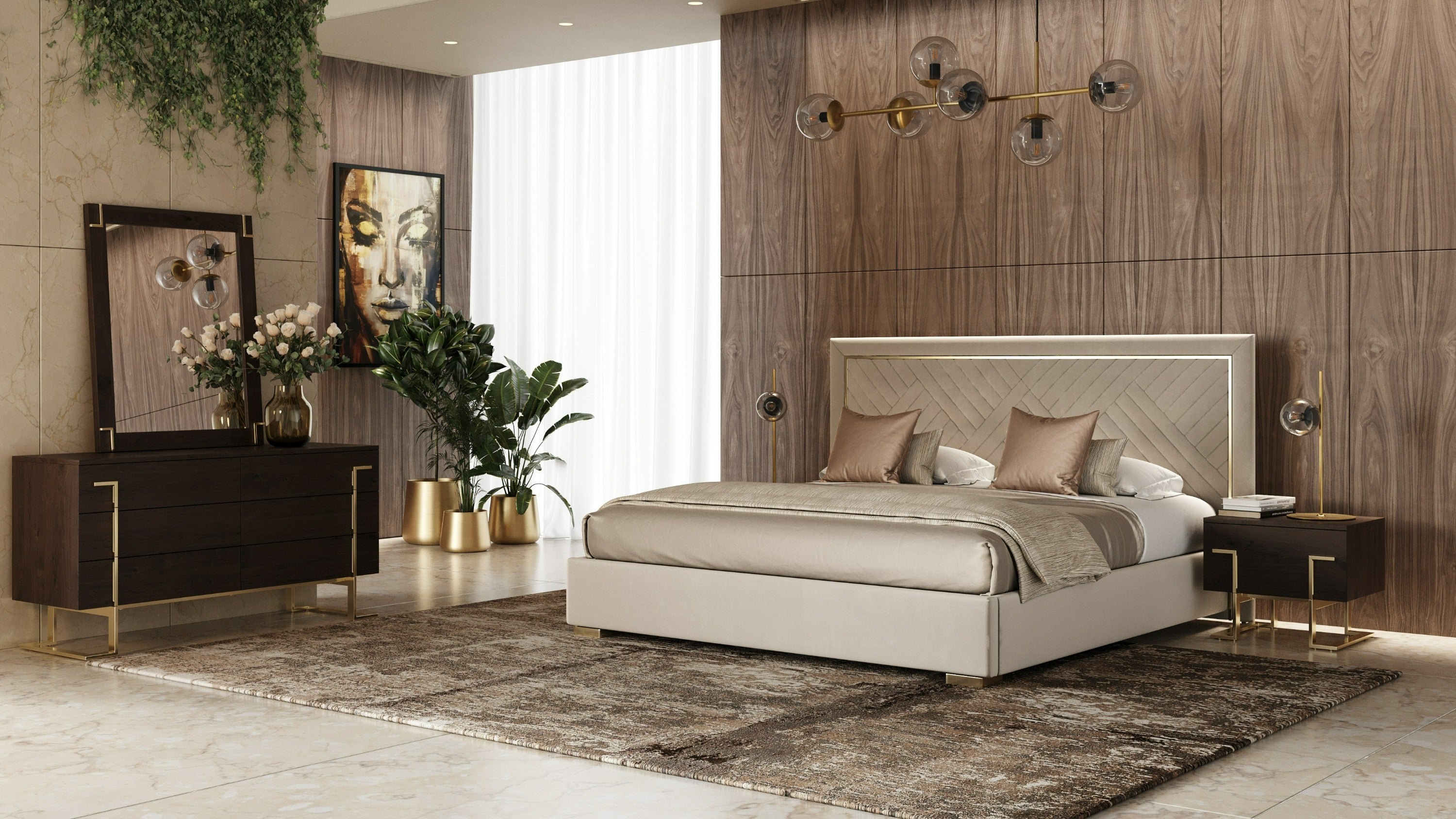 Moontide Modern Smoked Ash & Gold Nightstand