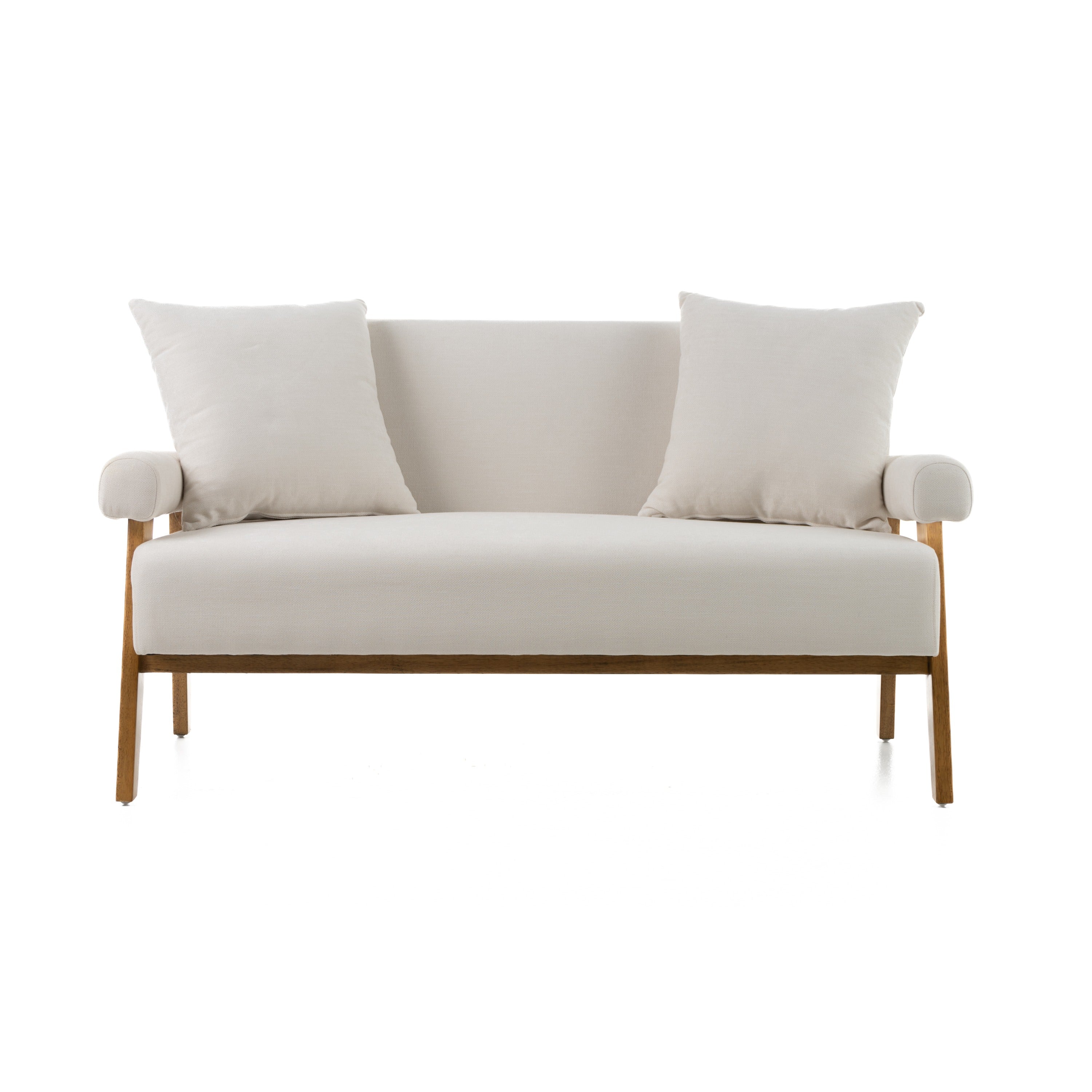 Modrest Cynthia - Modern White Fabric + Wood Loveseat