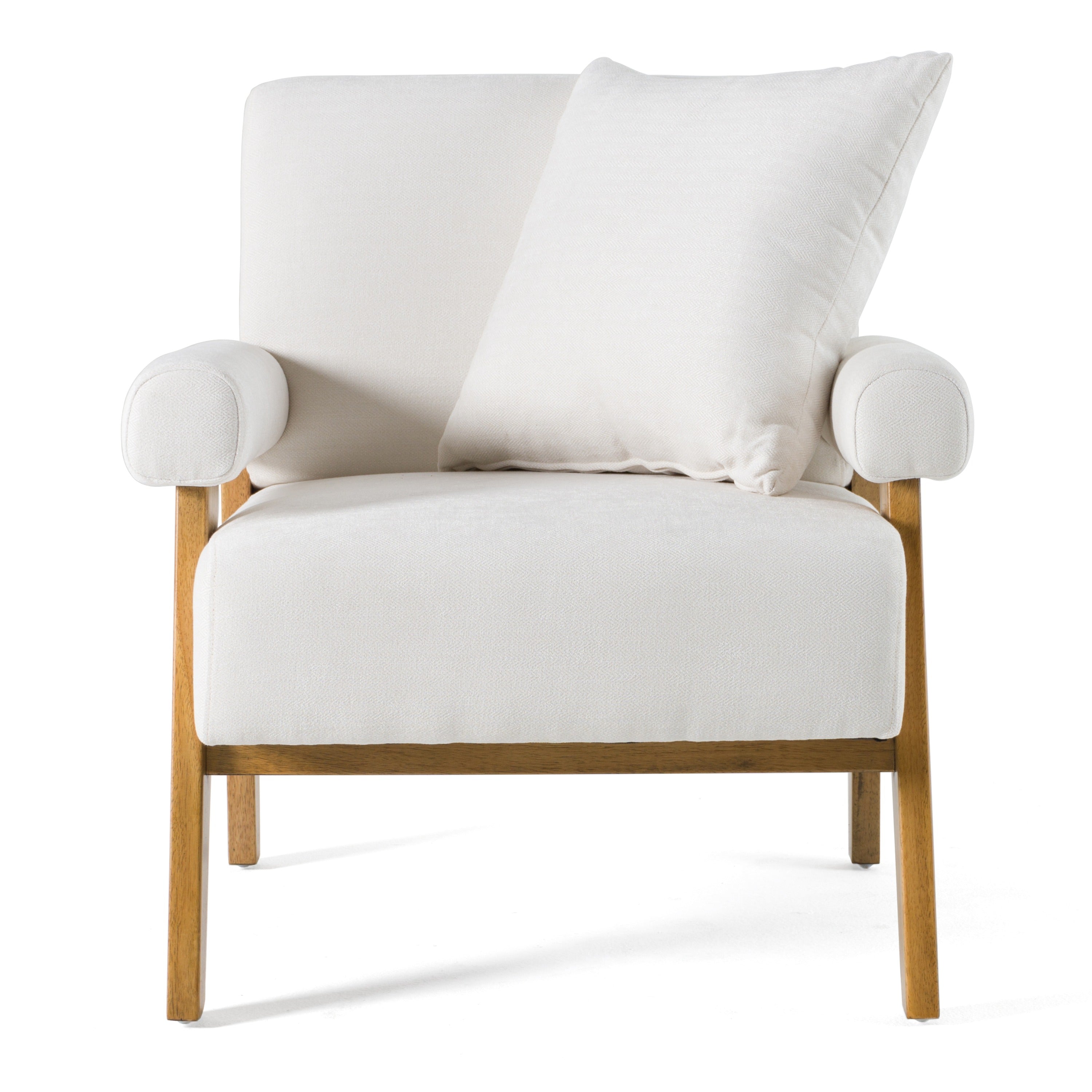 Cynthia - Modern White Fabric + Wood Accent Chair