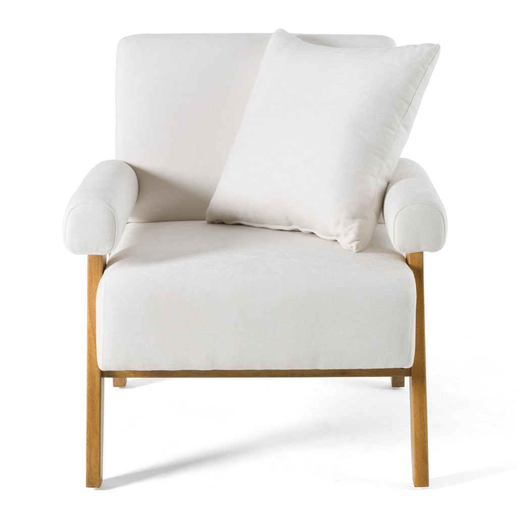 Cynthia - Modern White Fabric + Wood Accent Chair