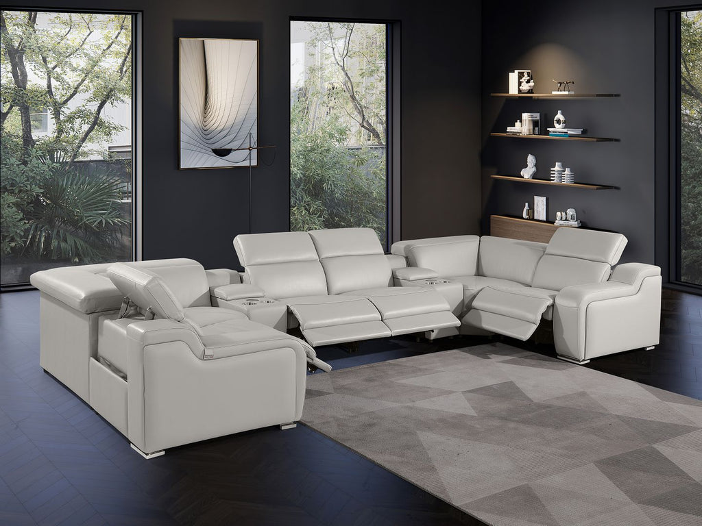1116 Divanitalia 8-Piece U-Shaped Sectional Sofa in Top Grain Italian Leather with 4 Power Recliners & Power Headrests - Light Grey - SKU 1116-LT_GREY-8PC-4PWR-U-SECTIONAL-GROUP - view 2