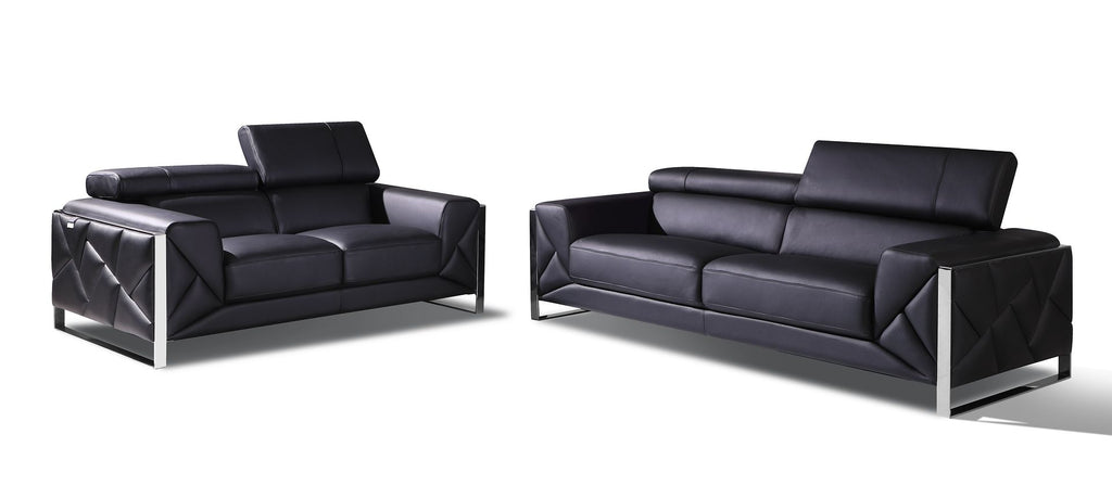 903 Divanitalia 2-Piece Sofa Set with Adjustable Headrest in Top-grain Italian Leather - Black - SKU 903- BLACK 2PC (S/L) - GROUP - view 2