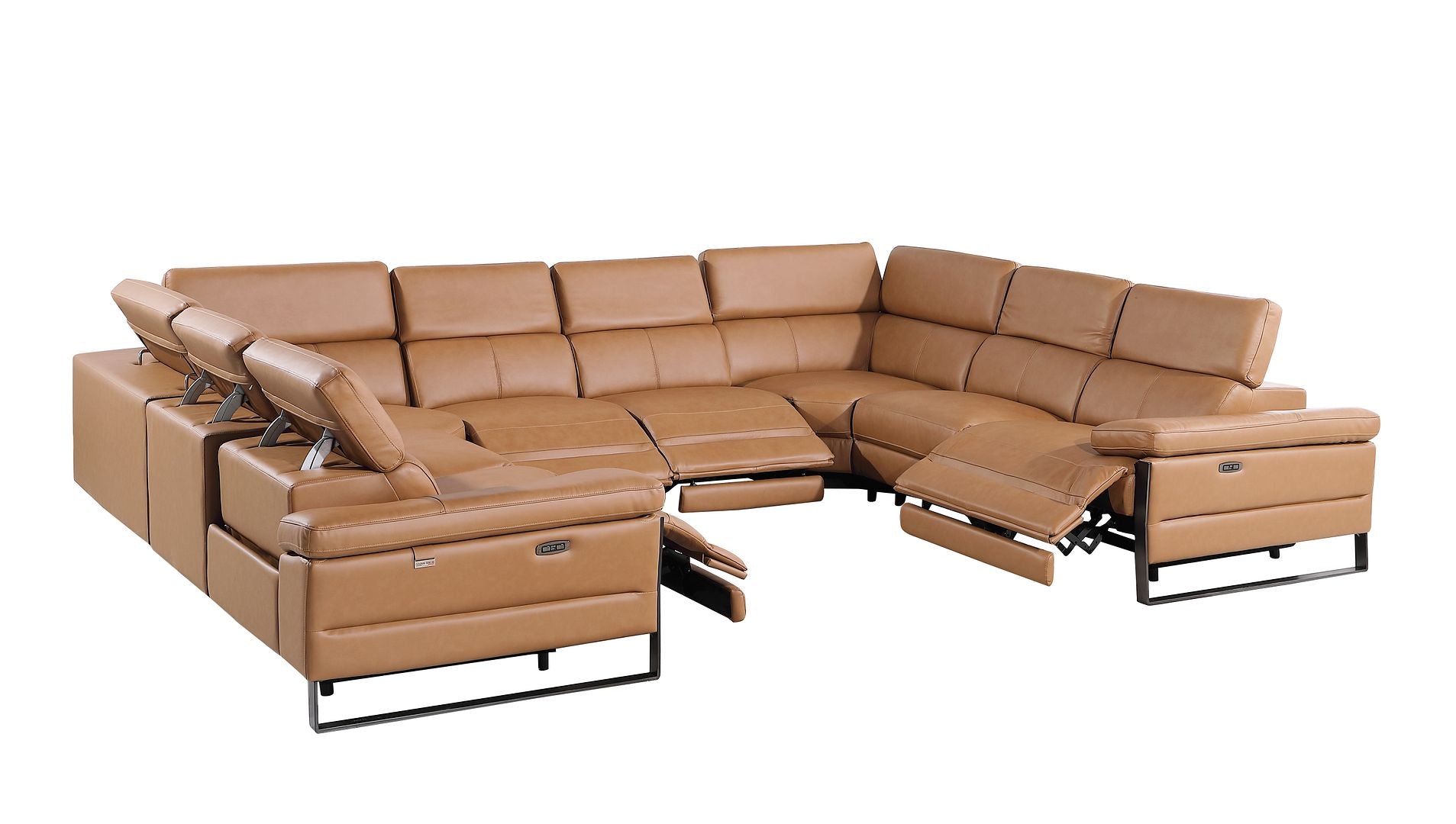 1246 Divanitalia 8-Piece U-Shaped Modular Power Reclining Sectional Sofa with 4 Power Recliners and Power Headrests - Top Grain Italian Leather