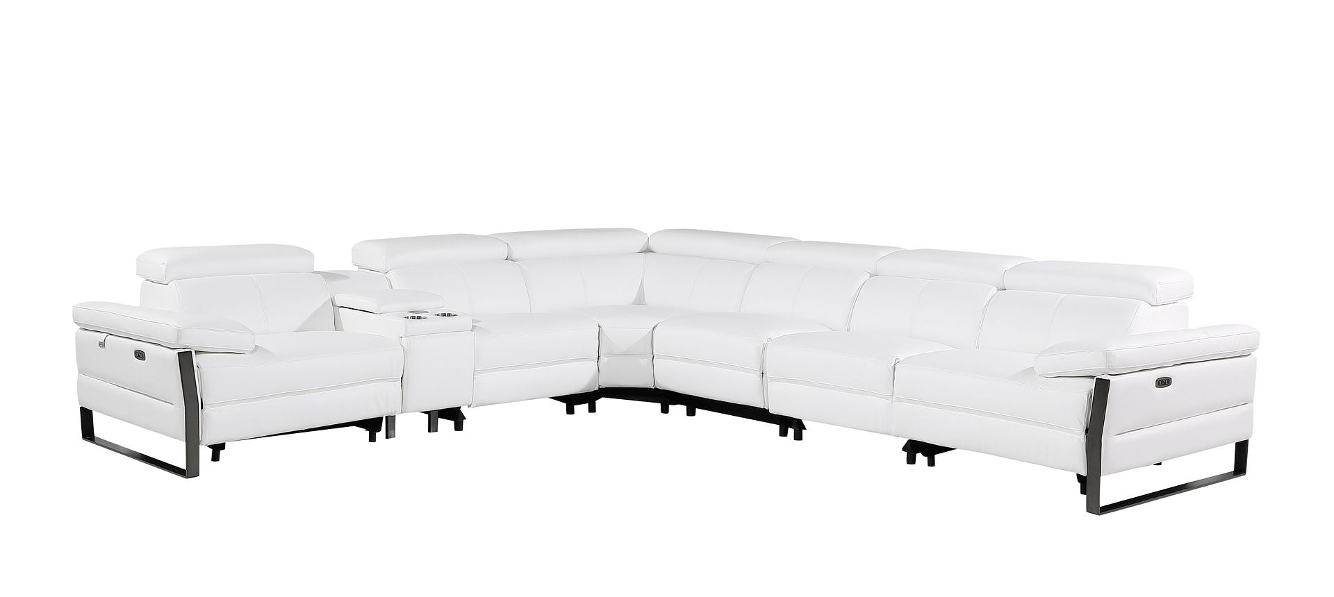 1246 Divanitalia 7-Piece L-Shaped Modular Power Reclining Sectional Sofa with 3 Power Recliners and Power Headrests - Top Grain Italian Leather