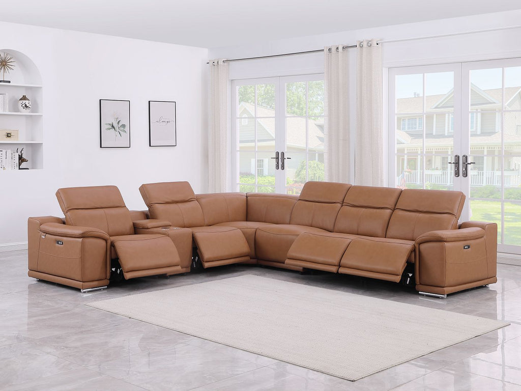 9762 Divanitalia 7-Piece L-Shaped Top Grain Italian Leather Sectional Sofa with 4 Power Recliners