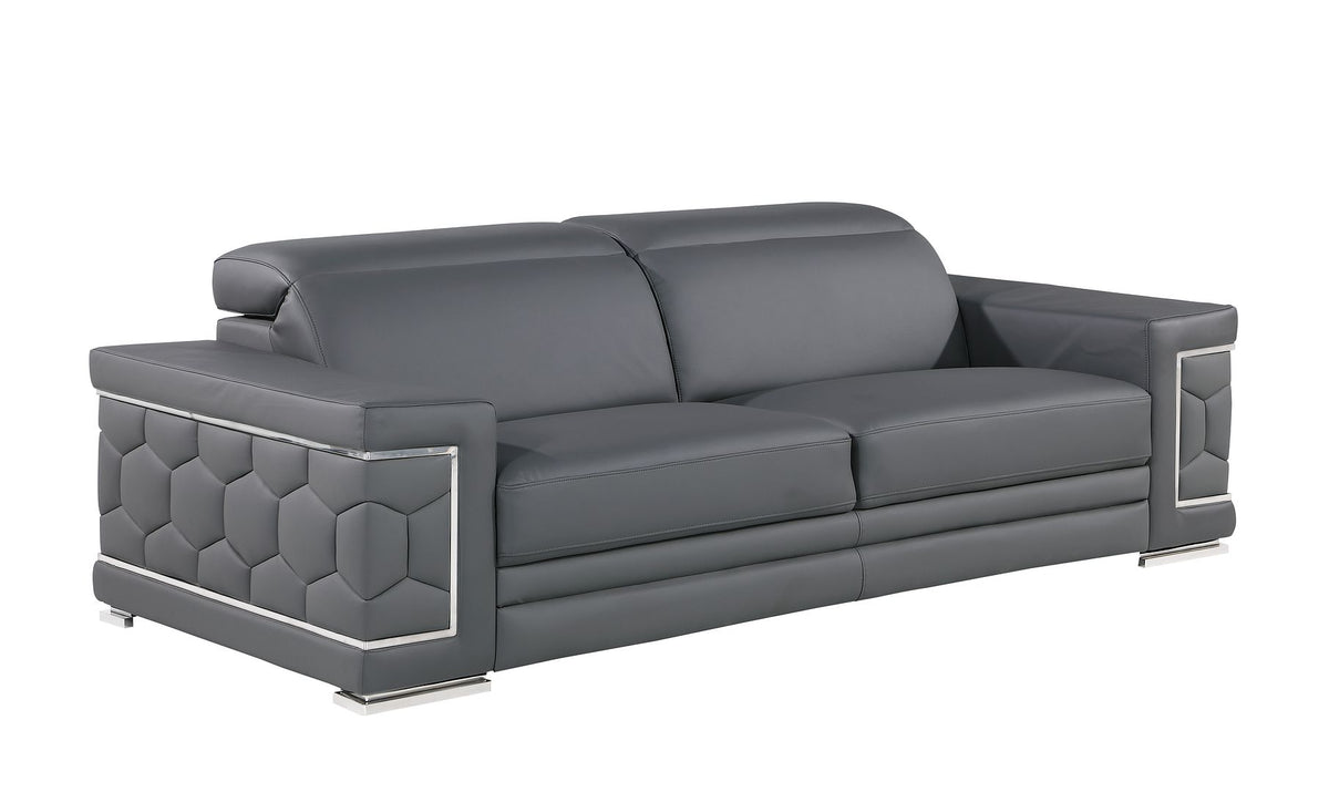 296 Modern Genuine Leather 3-Piece Sofa Set - Grey - SKU 296-GREY-3PC - view 4