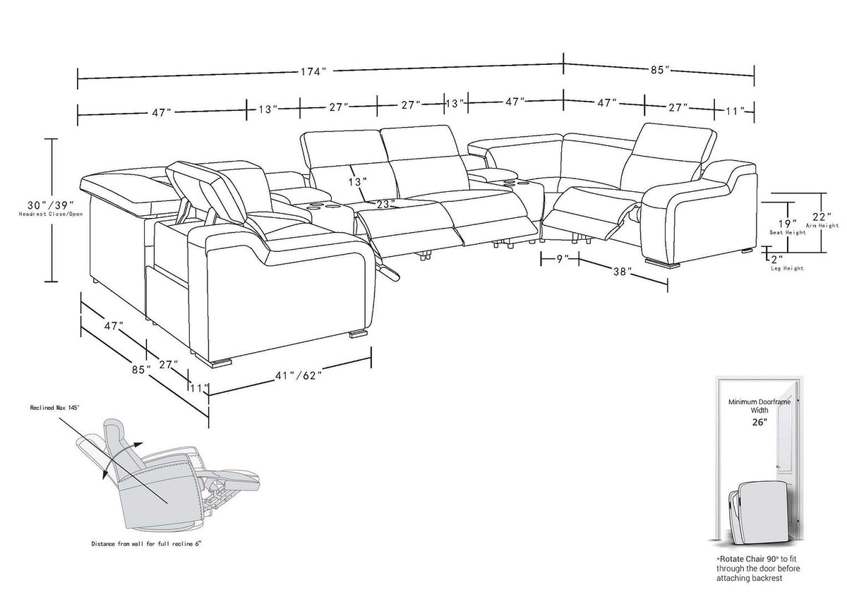 1116 Divanitalia 8-Piece U-Shaped Sectional Sofa in Top Grain Italian Leather with 4 Power Recliners & Power Headrests - White - SKU 1116-WHITE-8PC-4PWR-U-SECTIONAL-GROUP - view 17
