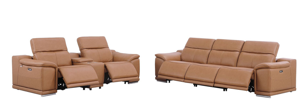 9762 Divanitalia 6-Piece Modular Power Reclining Sofa and Console Loveseat Set with 5 Power Recliners in Top Grain Italian Leather - Cognac - SKU 9762-COGNAC-6.5-HT - view 4