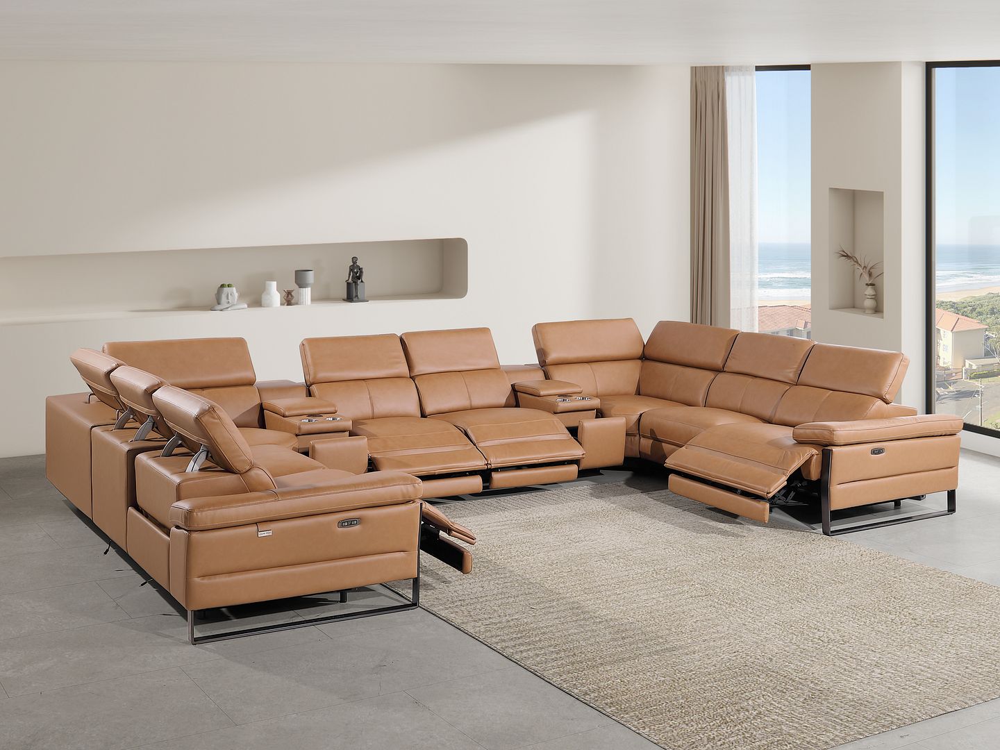 1246 Divanitalia 10-Piece U-Shaped Modular Power Reclining Sectional Sofa with 4 Power Recliners and Power Headrests - Top Grain Italian Leather