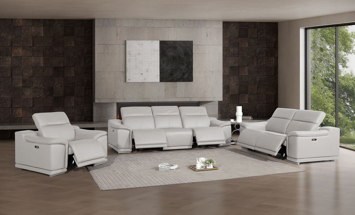 2679 Power Reclining Sofa, Loveseat & Chair Set in Genuine Leather - 5 Recliners - Light Grey - SKU 2679-LT-GRAY-6.5-HT-3PC - view 2